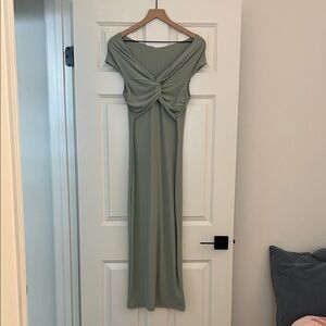 Cider Sage Green Off-Shoulder Midi Dress